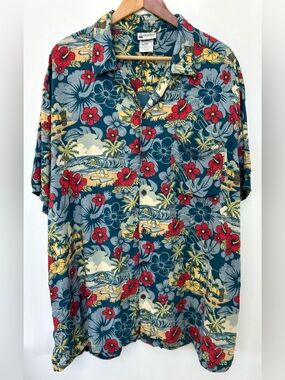 Disney Parks Mickey Hawaiian Rayon Button Up Shirt Men’s XL Tropical Blue Aloha
